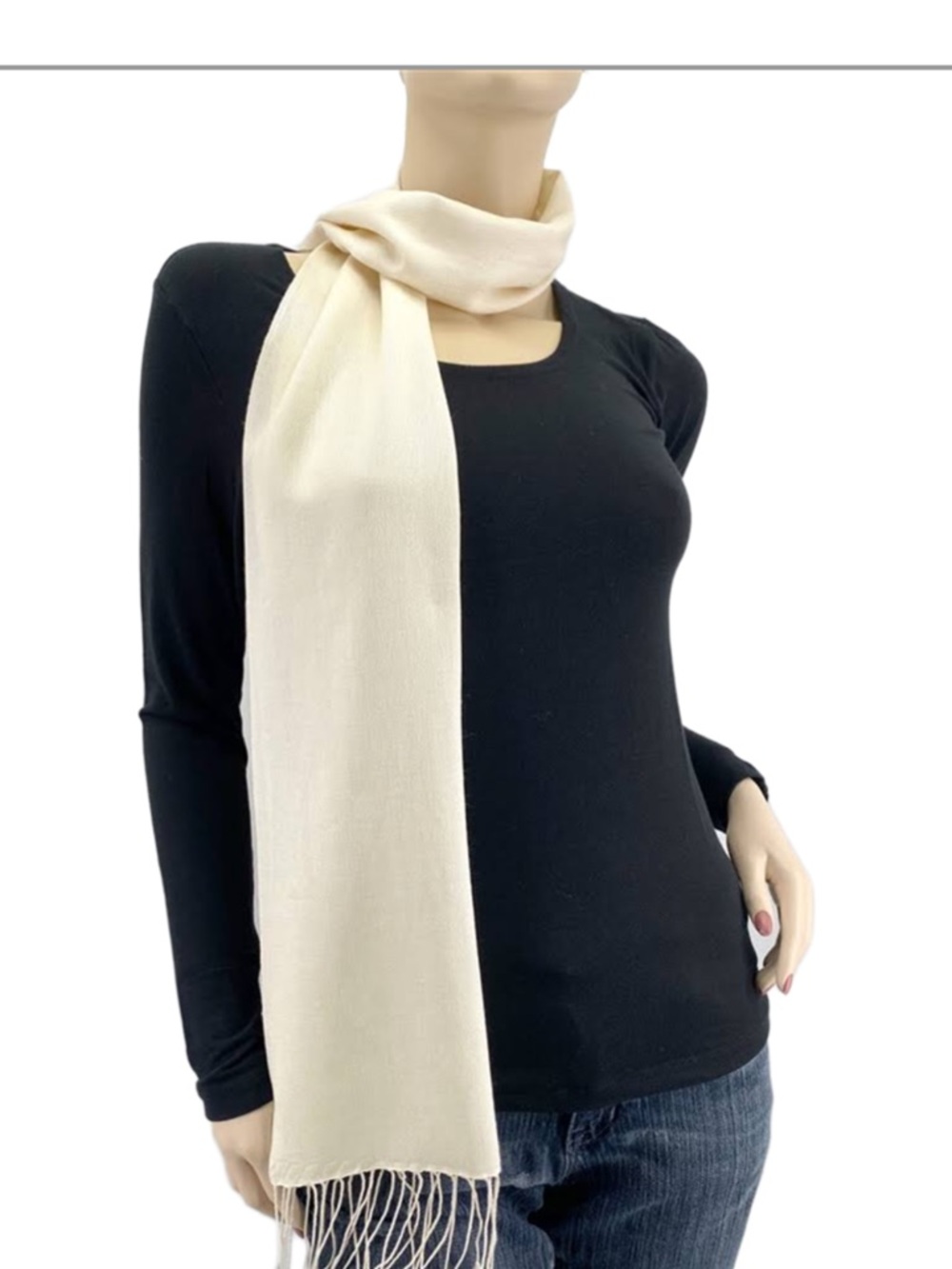The pashmina store cashmere silk Cream Womens Scarf - Lightweight Elegant Wrap